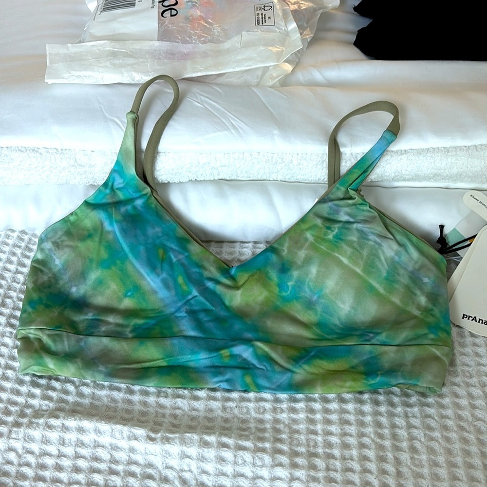 NWT Prana Blue Green tie dye Bikini Top Willow Falls Reversible Swim Sporty - Picture 5 of 10